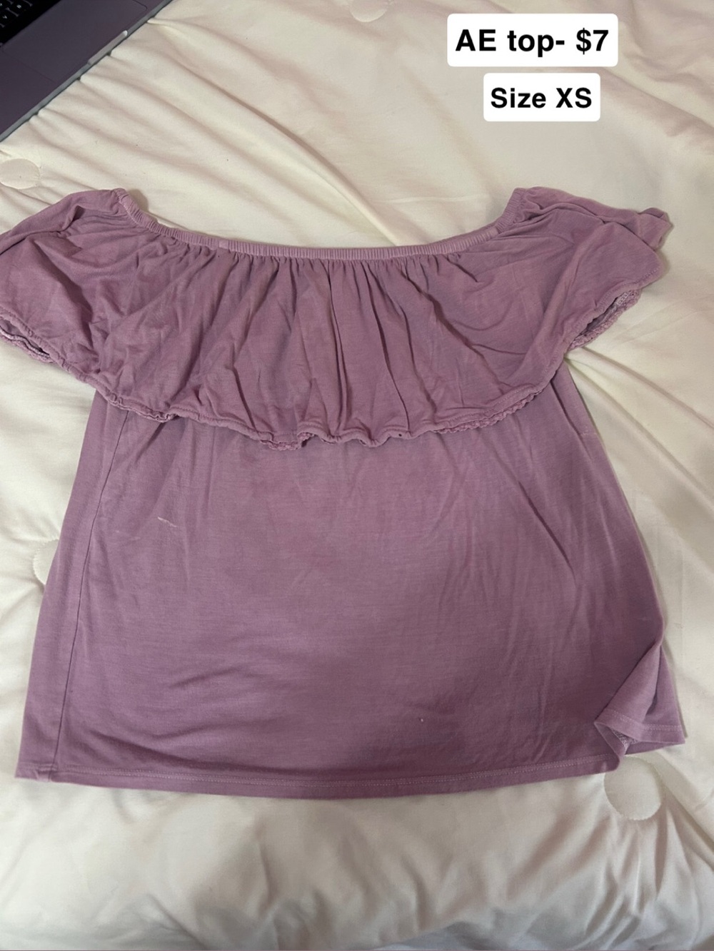American Eagle Outfitters Mauve Off-Shoulder Ruffle Crop Top